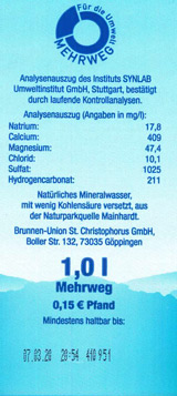 Etikett Mineralwasser