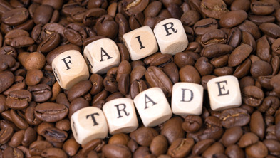 Kaffeebohnen mit Schriftzug Fairtrade,Copyright Panthermedia