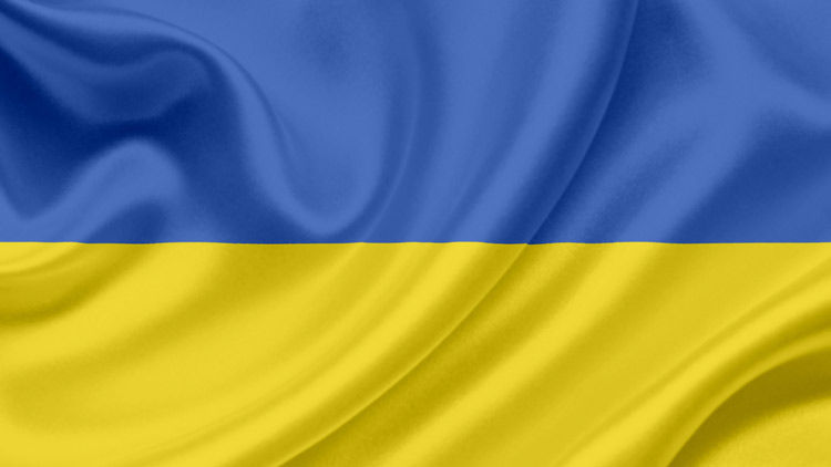 Das Bild zeigt eine Hand, die ein Flugzeugmodell hält vor einer ukrainischen Flagge; Copyright Panthermedia